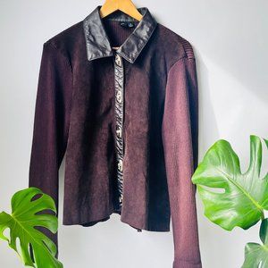 Vintage "C" Capri Sweater/Leather Jacket Ribbed collared brown Size XL